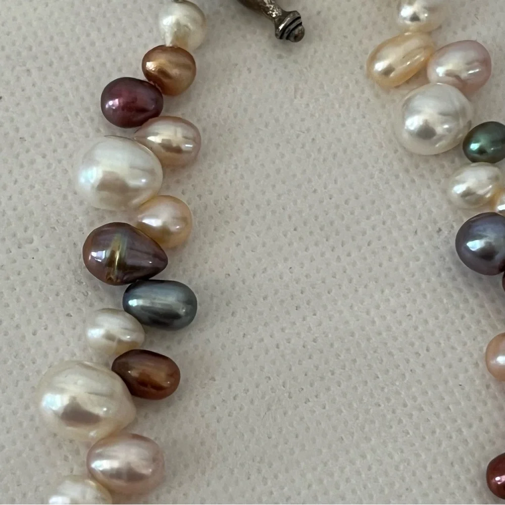 Beautiful Colorful Pearls Necklace & Earrings Set 925 Clasp